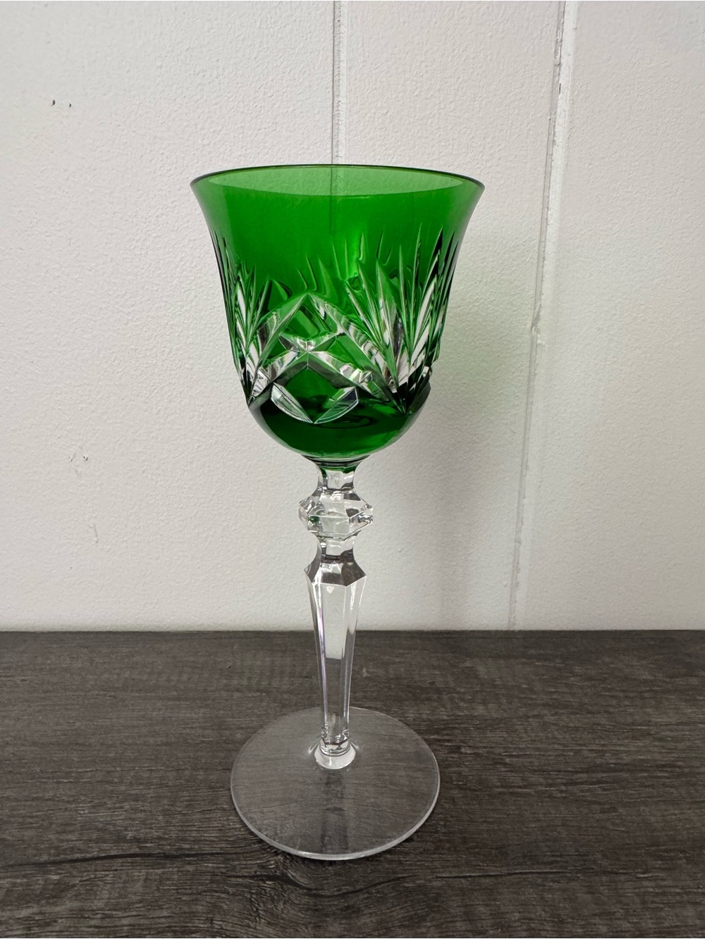Vintage Gorham Cherrywood Emerald Green Crystal Wine Hock